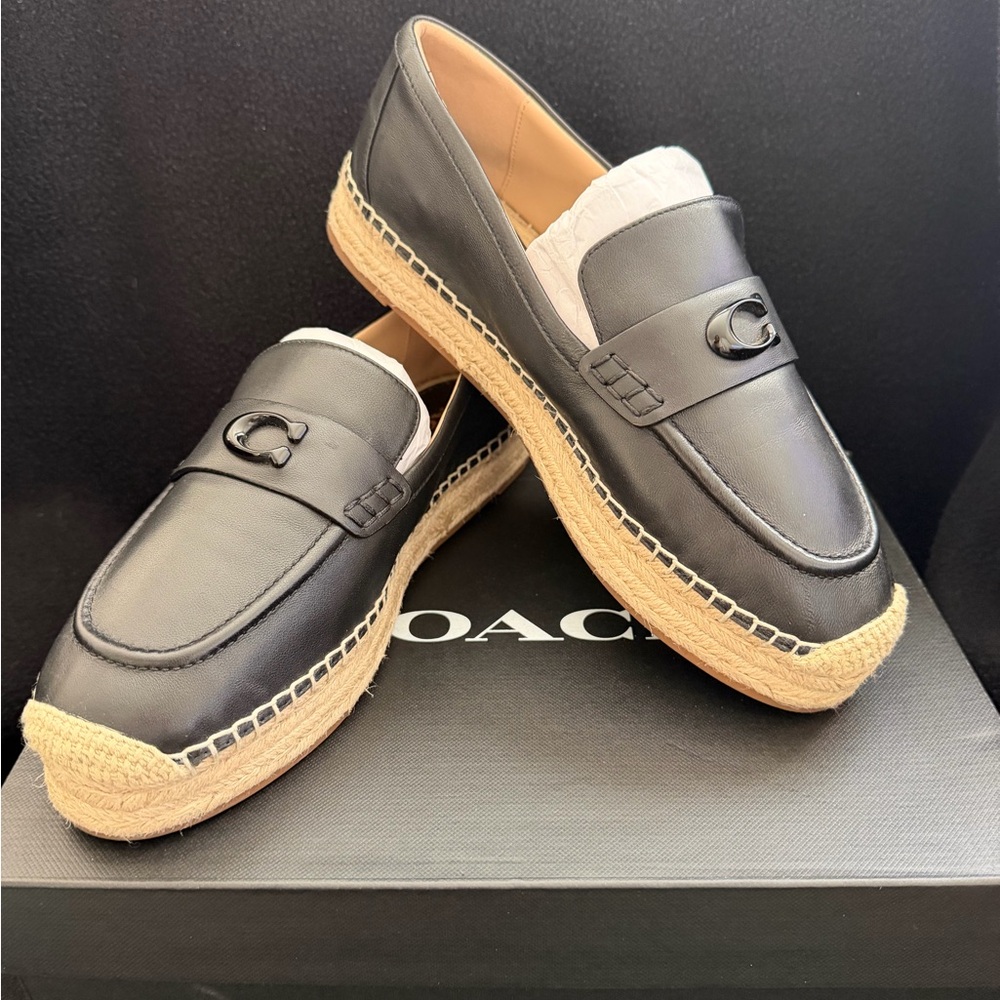 Coach Black Leather Camilla Espadrille Loafers New in Box